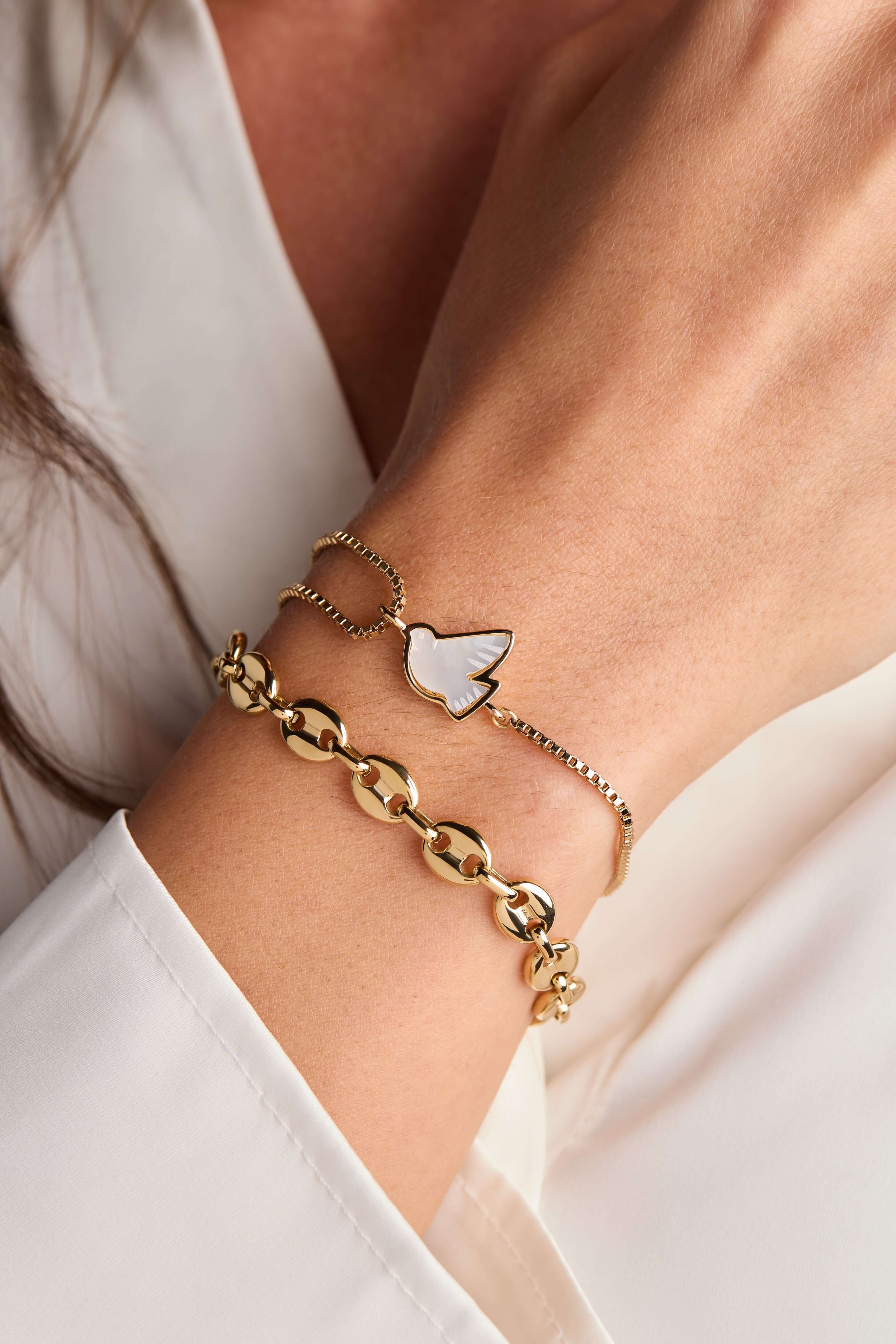 Dove 'Peace' Mother of Pearl Pull Chain Bracelet, Bracelets, $ 38.00, A Moment Of Now™