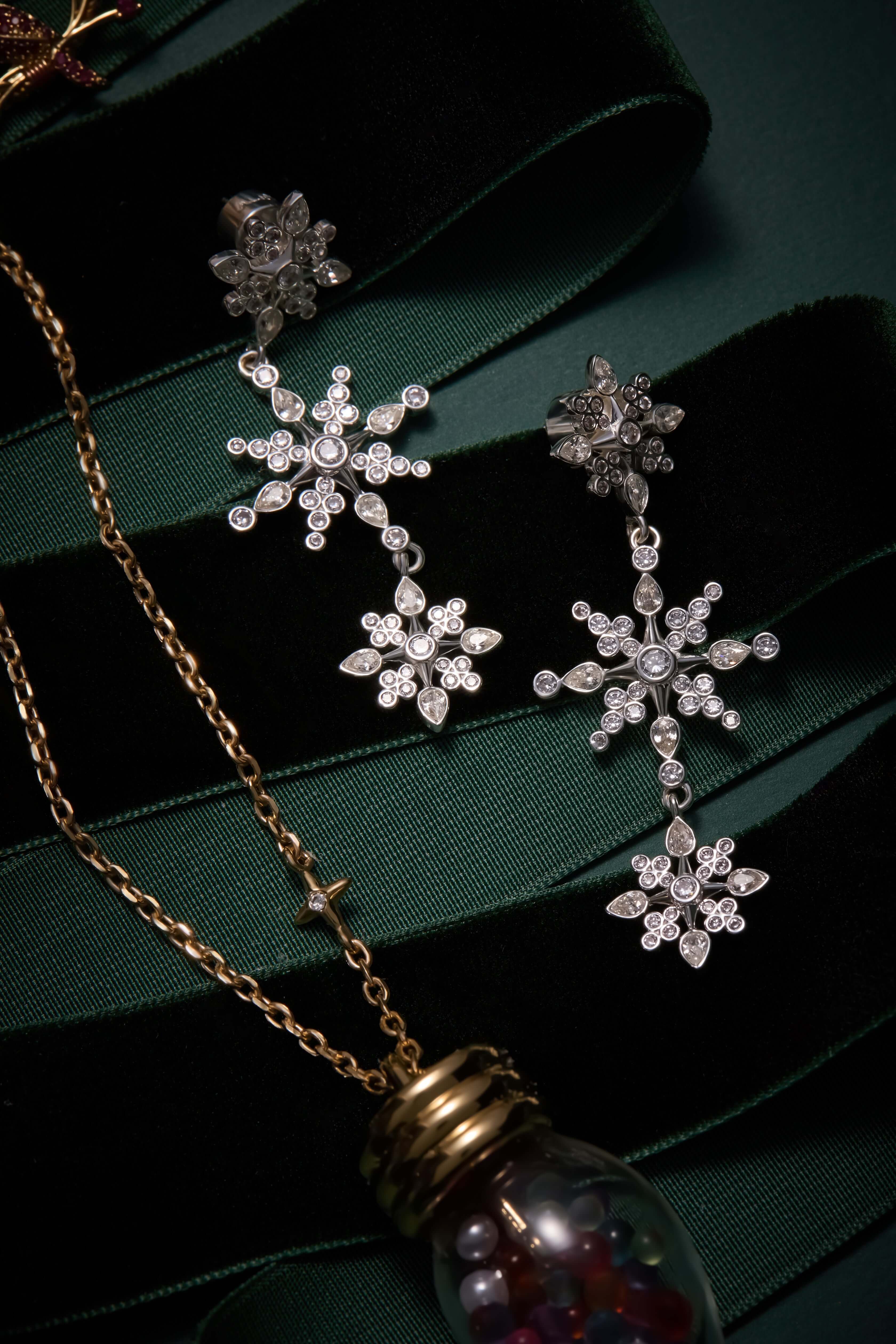Crystal Snowflake Linear Earrings, Earrings, $ 48.00, A Moment Of Now™