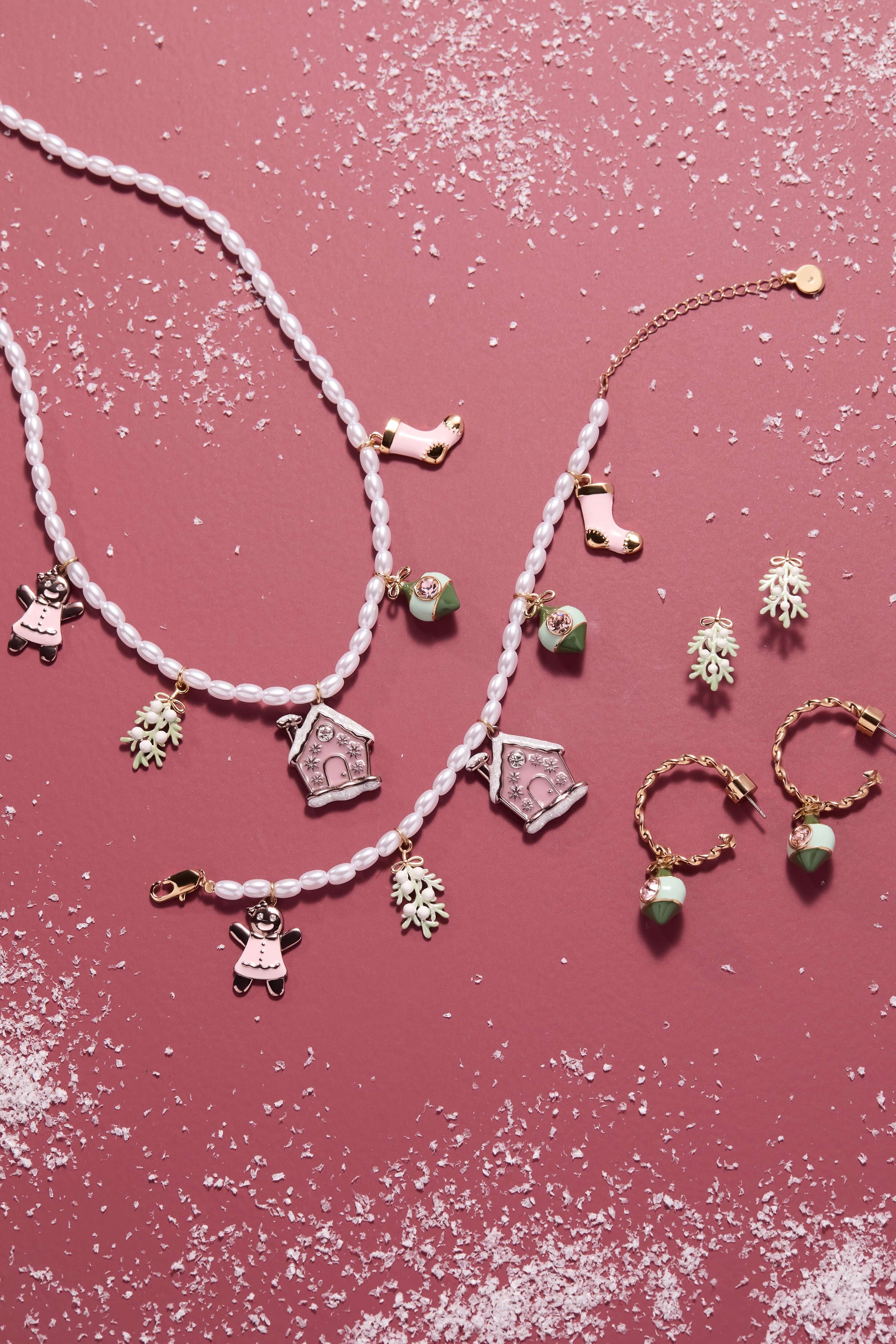 Pink Christmas Beaded Charm Necklace, Necklaces, $ 68.00, A Moment Of Now™