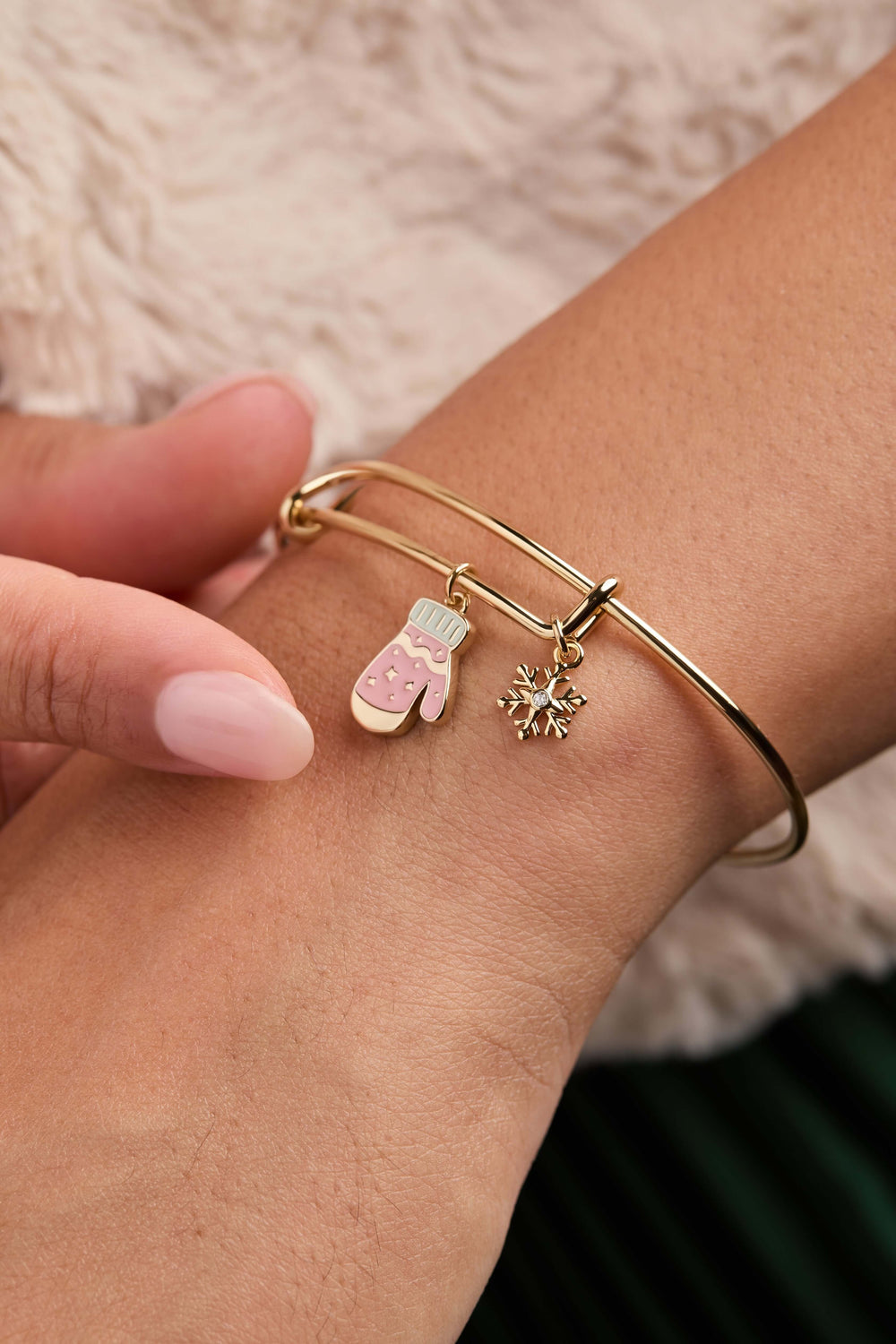 Winter Wonderland Mitten and Snowflake Charm Bangle, Bracelets, $ 34.00, A Moment Of Now™