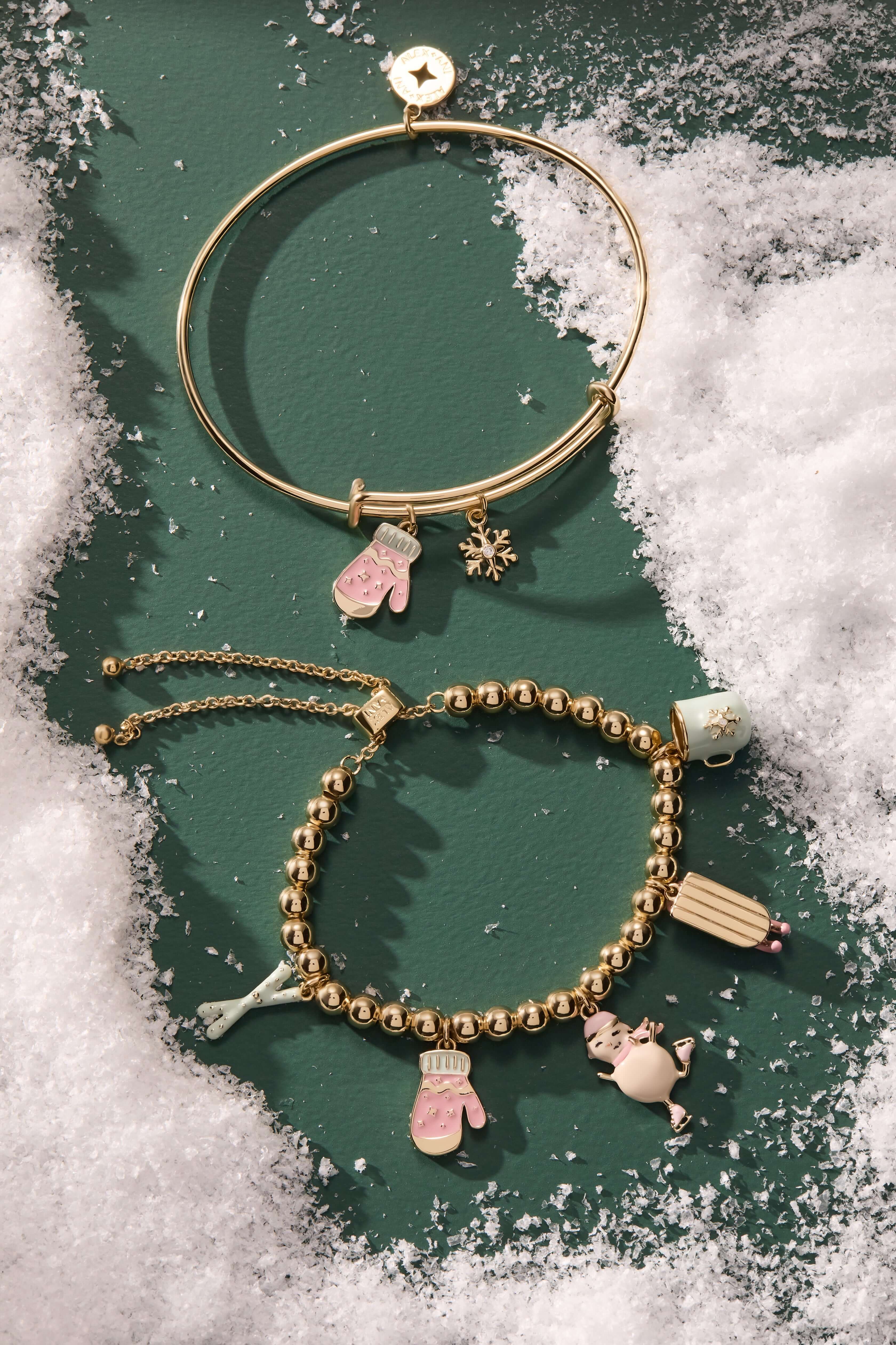 Winter Wonderland Mitten and Snowflake Charm Bangle, Bracelets, $ 34.00, A Moment Of Now™