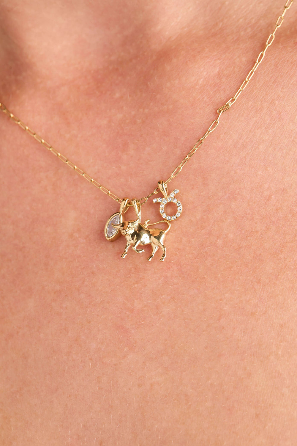 Taurus Zodiac Charm Cluster Necklace, Necklaces, $ 54.00, A Moment Of Now™