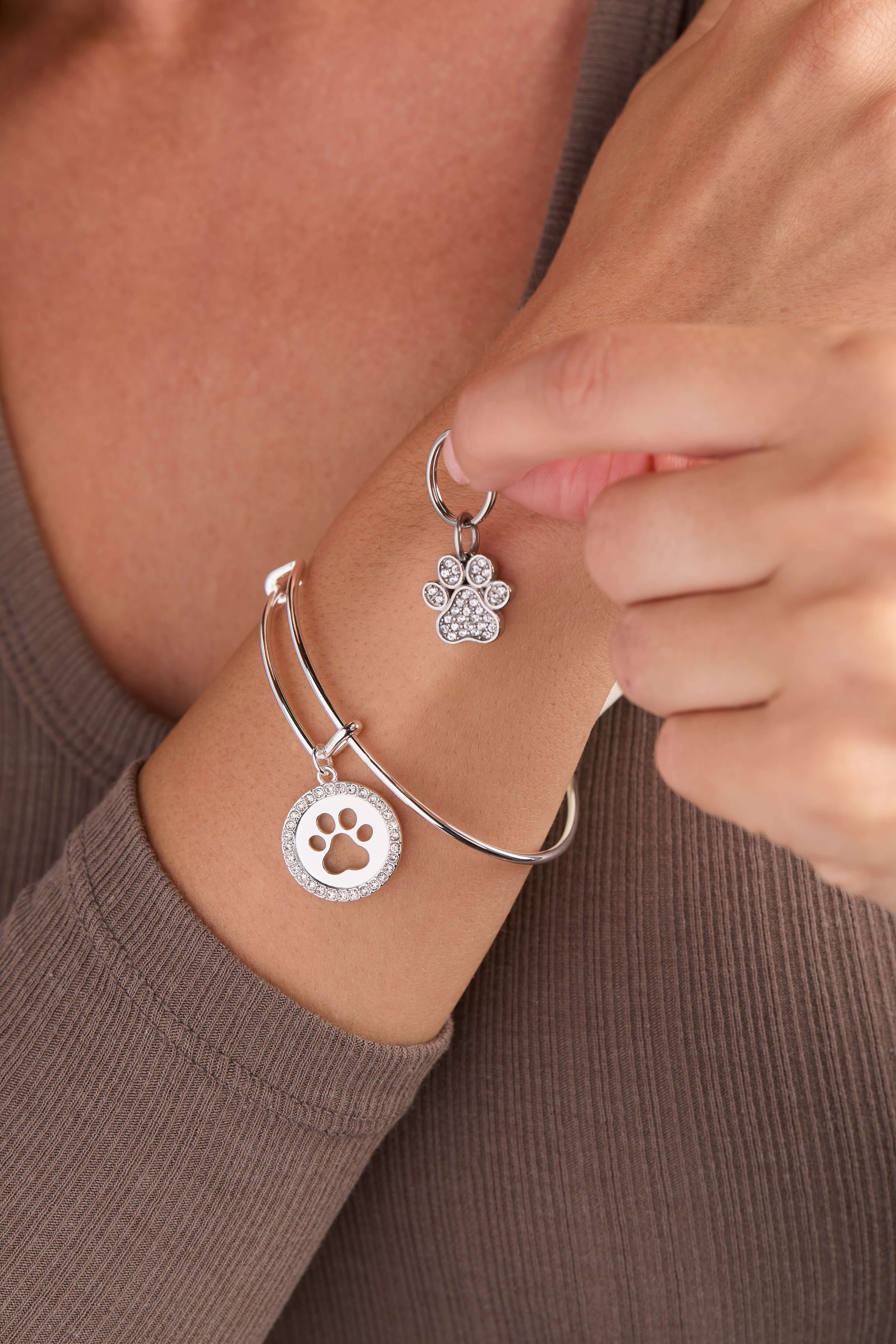 Paw Print Bangle & Pet Collar Charm Set of 2, Bracelets, $ 44.00, A Moment Of Now™
