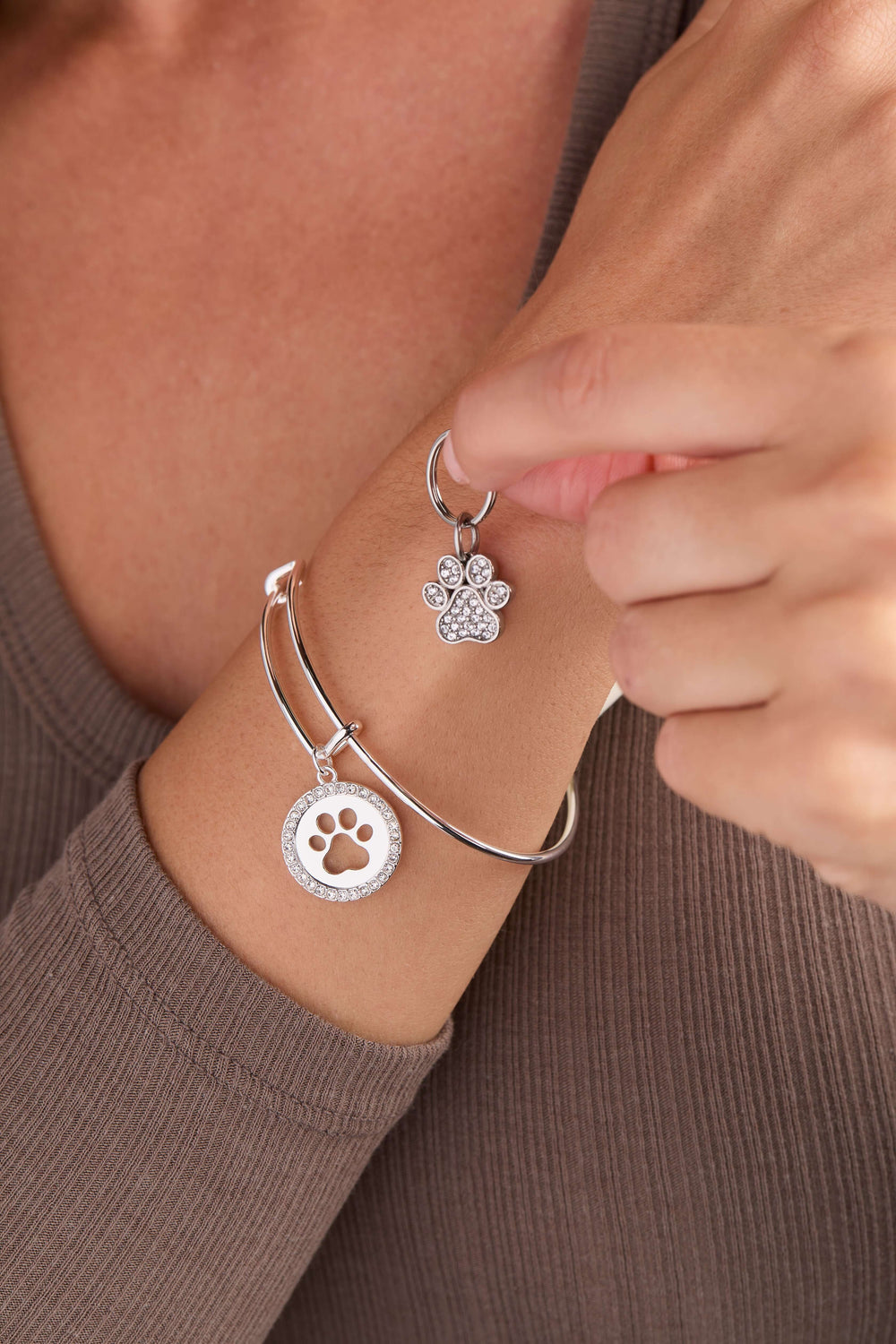 Paw Print Bangle & Pet Collar Charm Set of 2, Bracelets, $ 44.00, A Moment Of Now™