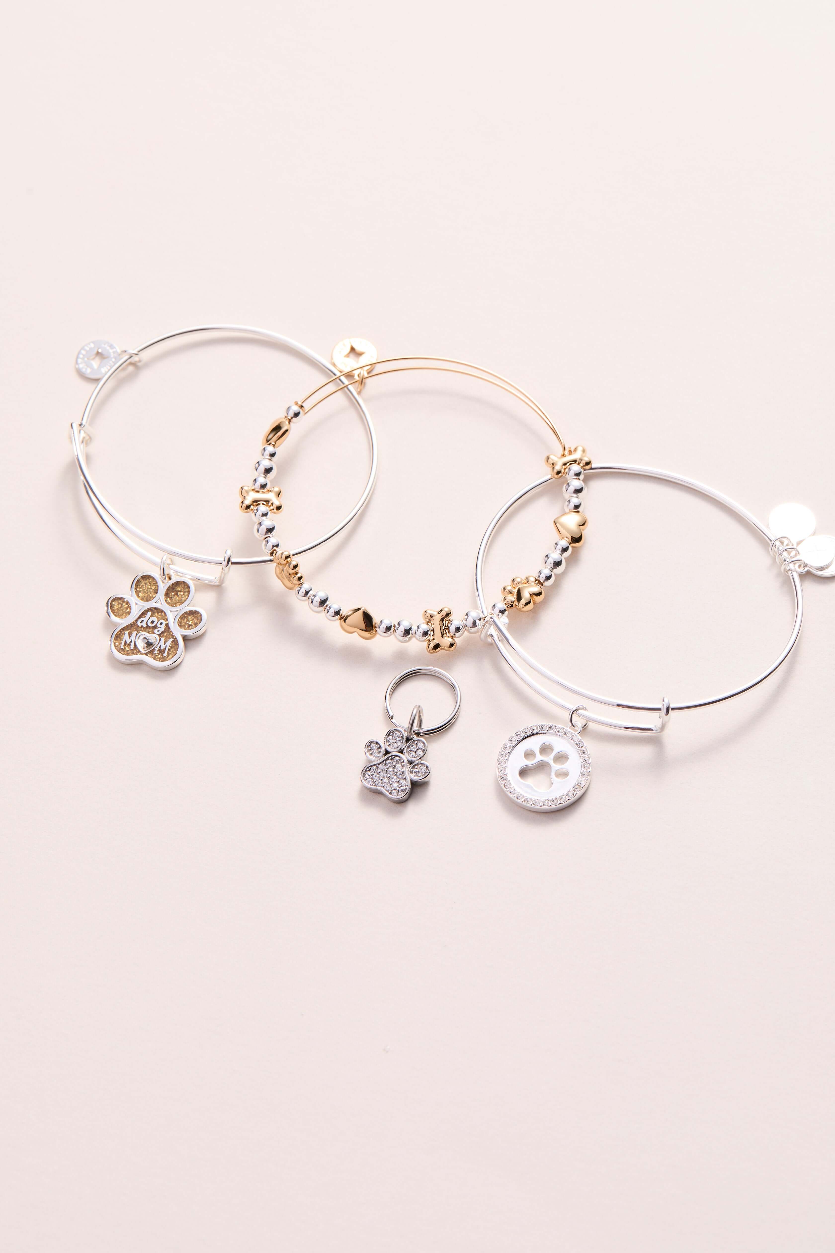 Paw Print Bangle & Pet Collar Charm Set of 2, Bracelets, $ 44.00, A Moment Of Now™