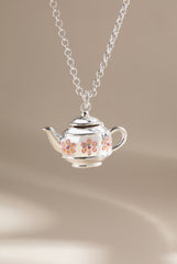 Floral Teapot Locket Pendant Necklace