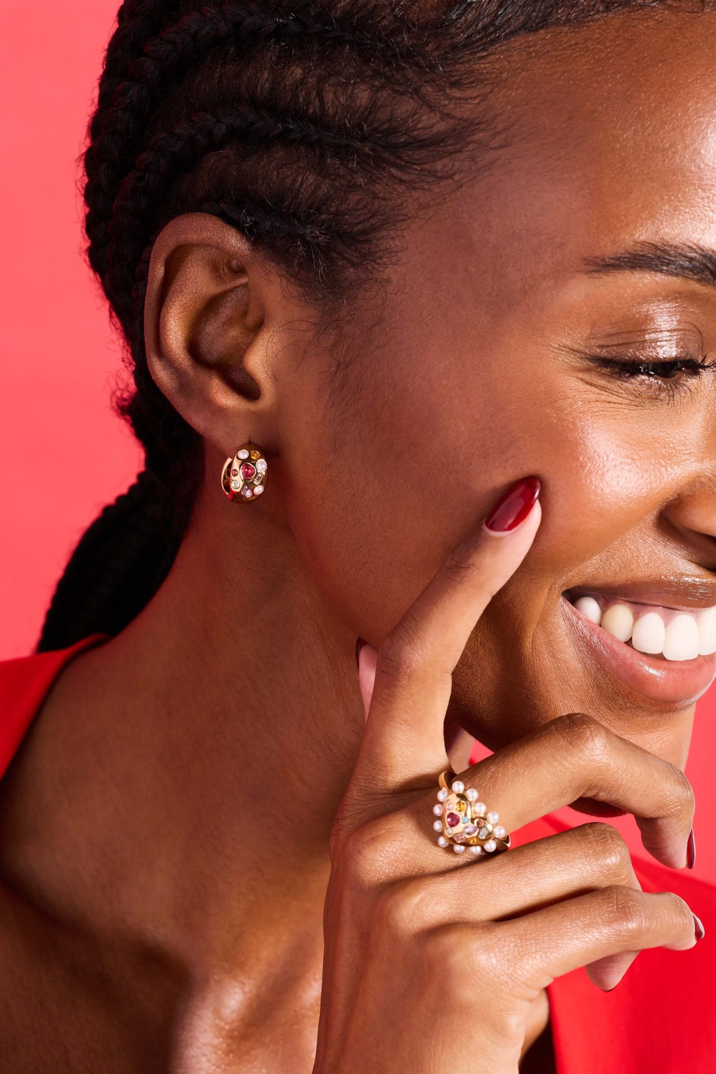 Puffy Heart Gemstone And Pearl Statement Ring
