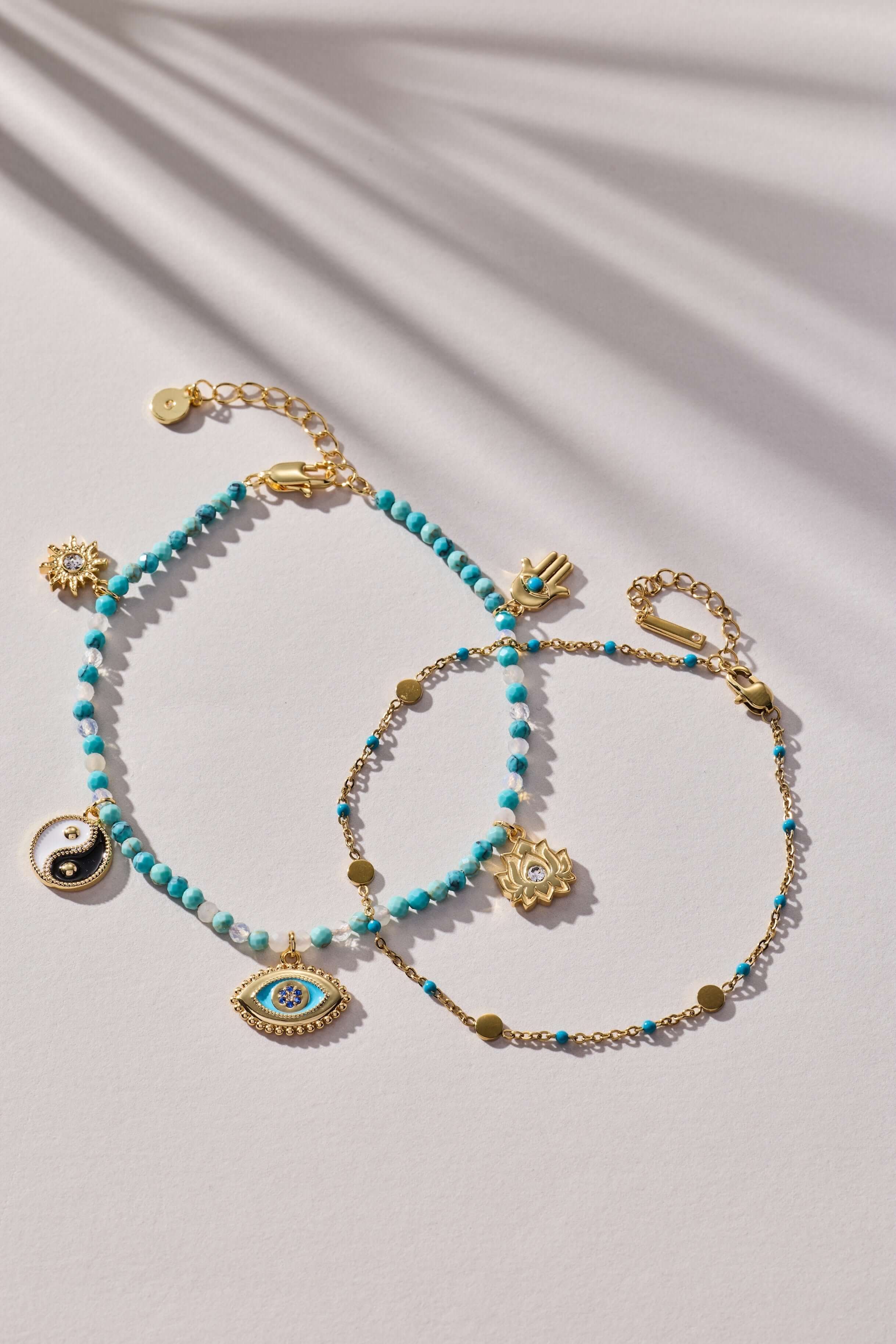 Turquoise Enameled Chain Coin Station Anklet