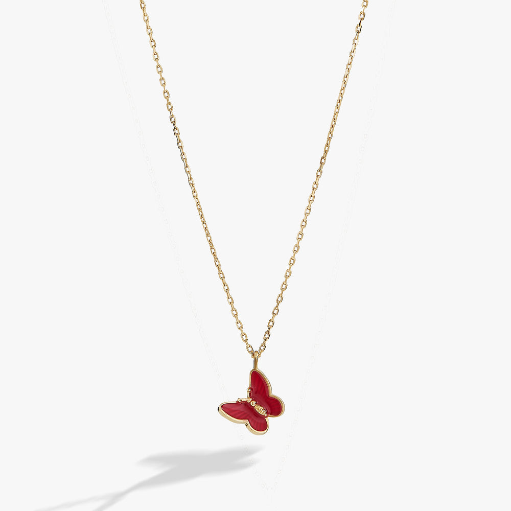 Pink Enamel Butterfly Necklace, Necklaces, $ 7.90, A Moment Of Now™