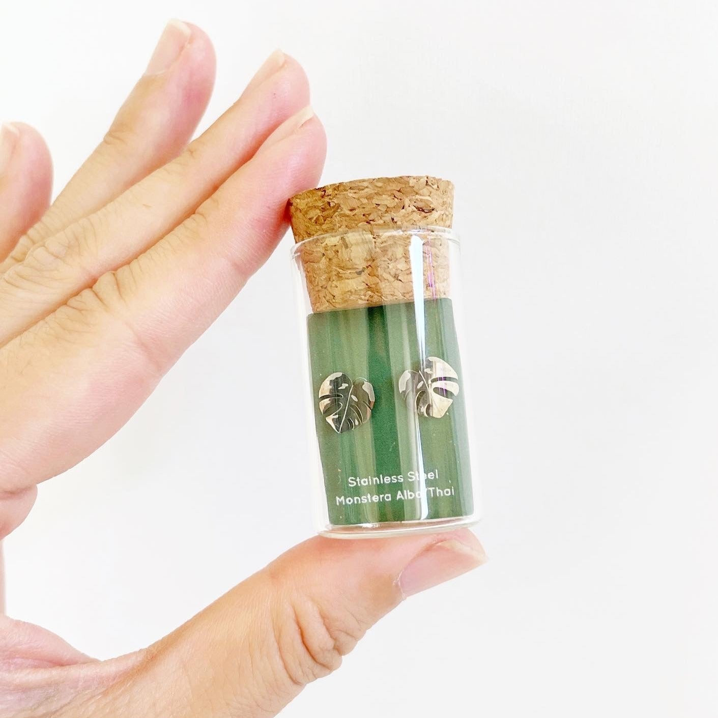 Monstera Albo/Thai Metal Stud Earrings - Hypoallergenic Plant Studs