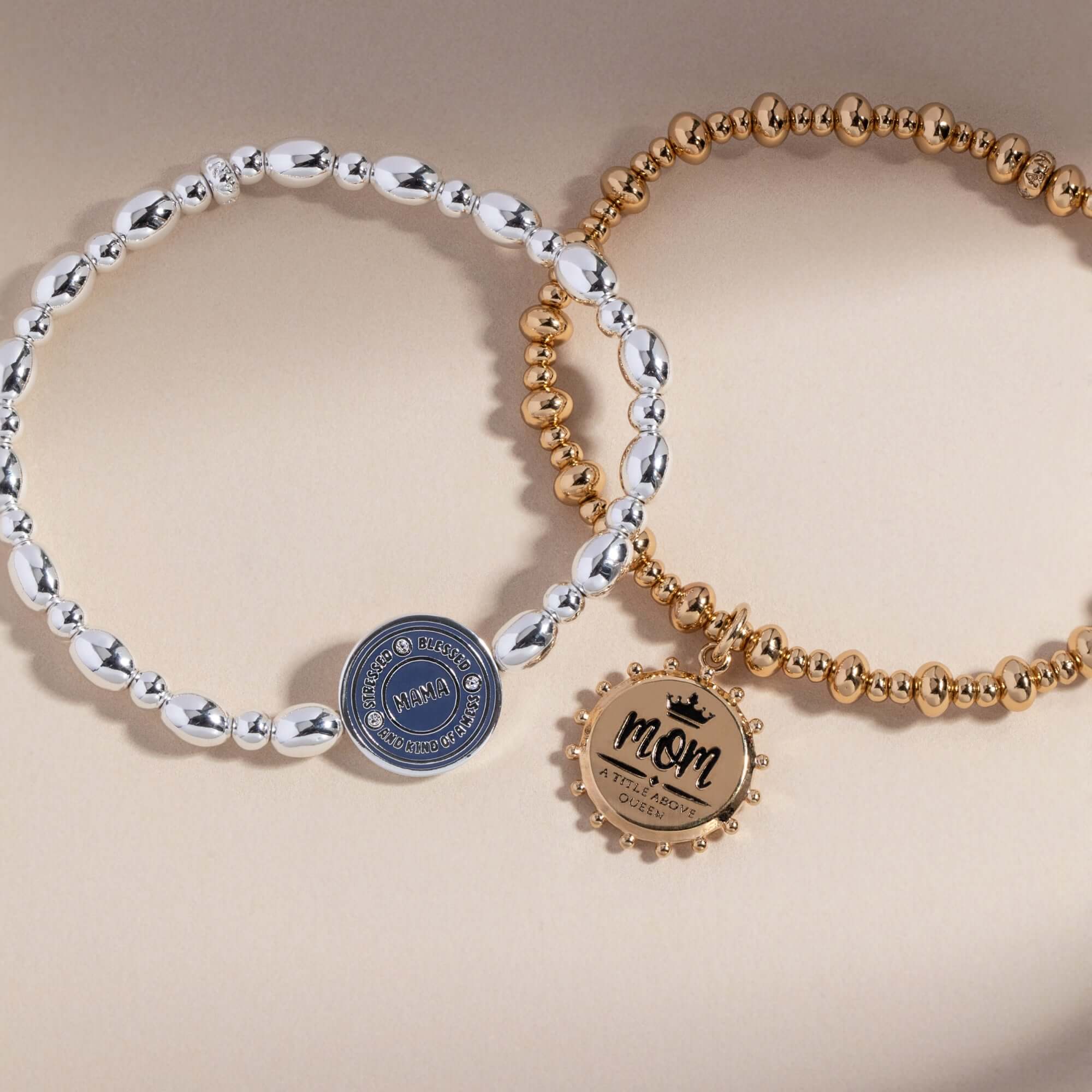 'Mom, A Title Above Queen' Beaded Stretch Charm Bracelet, Bracelets, $ 21.90, A Moment Of Now™