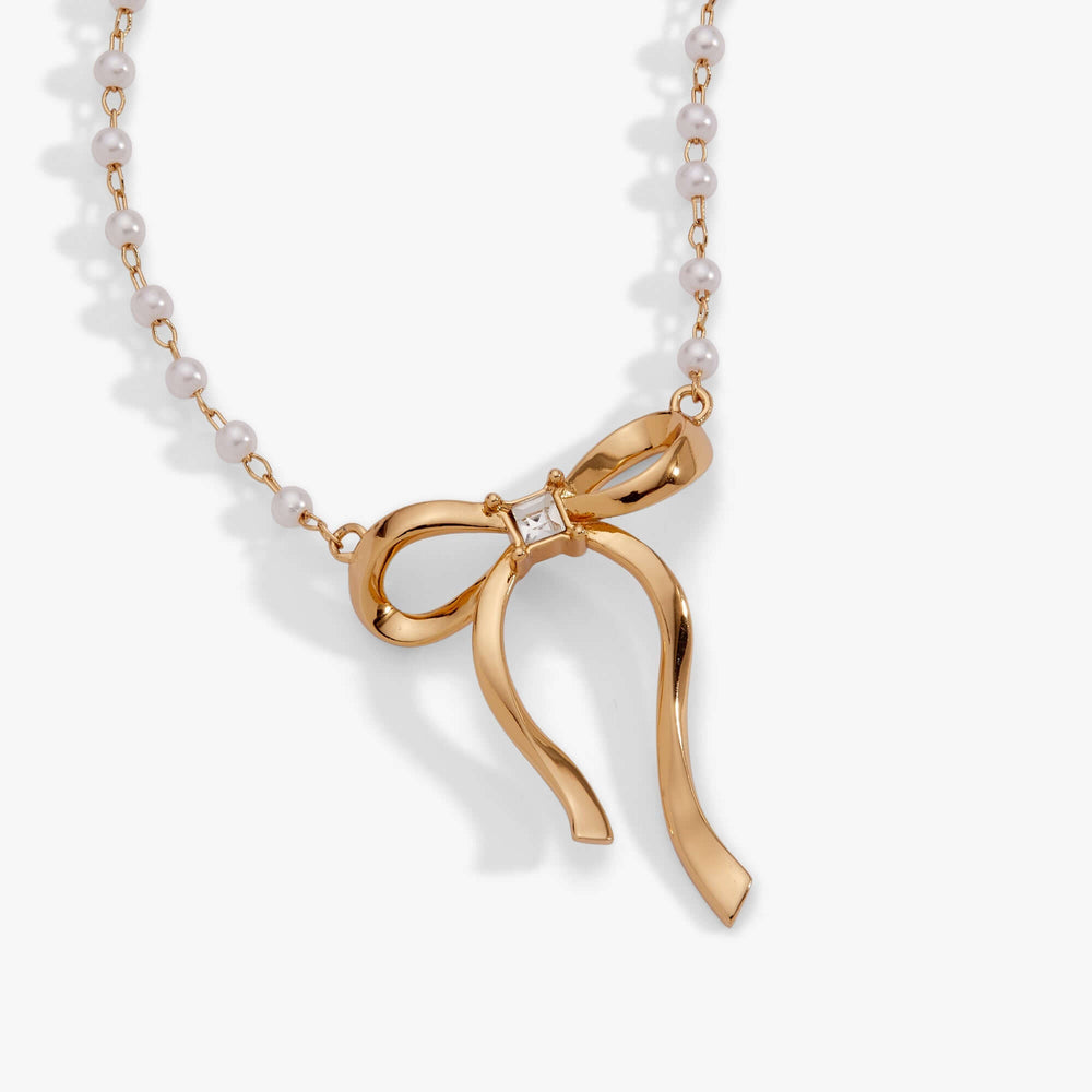 Bow Pearl Coquette Necklace, Necklaces, $ 48.00, A Moment Of Now™