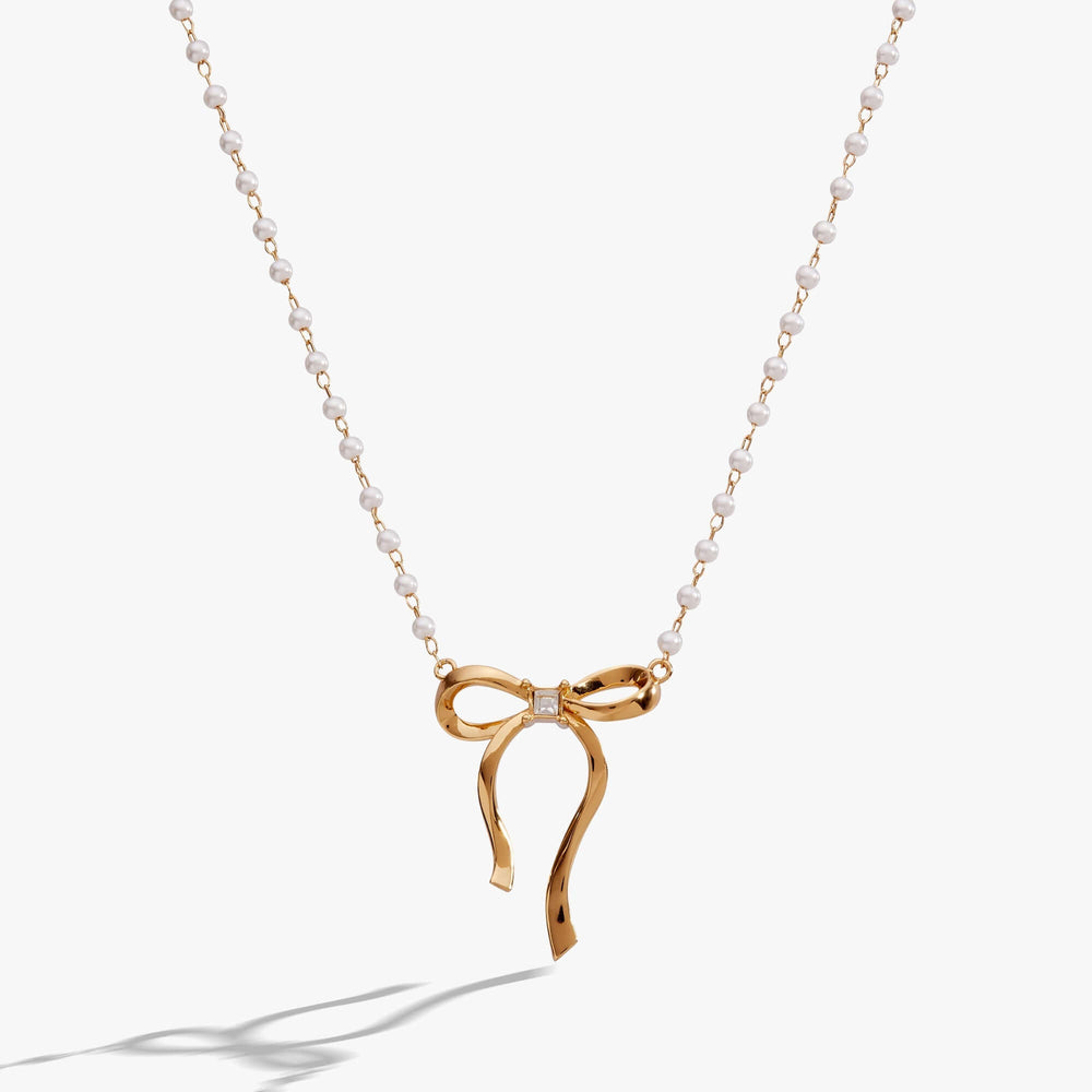 Bow Pearl Coquette Necklace, Necklaces, $ 48.00, A Moment Of Now™