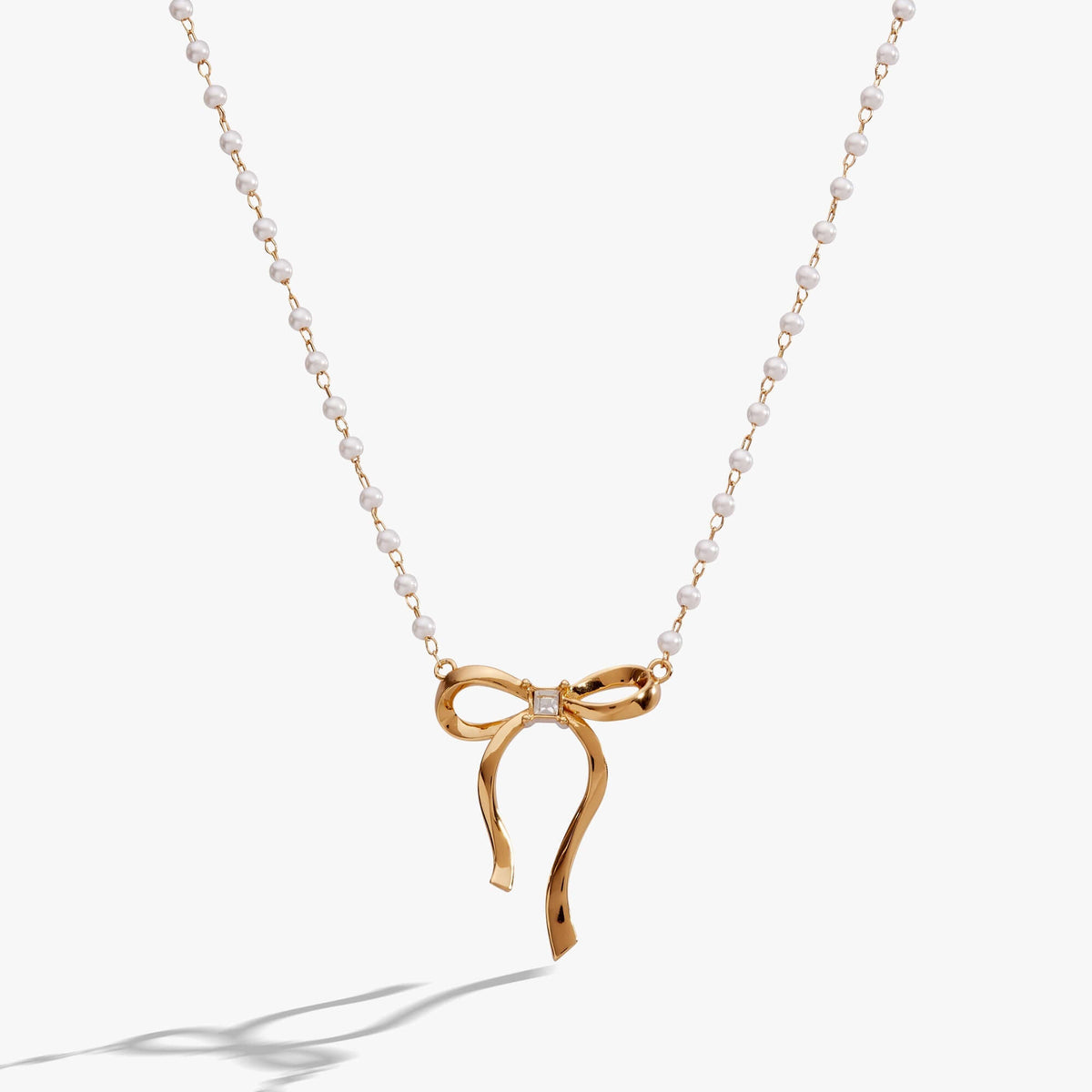 Bow Pearl Coquette Necklace, Necklaces, $ 48.00, A Moment Of Now™