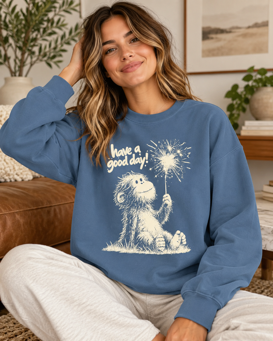 Baby Bigfoot Sasquatch sweatshirt on a relaxed lifestyle model