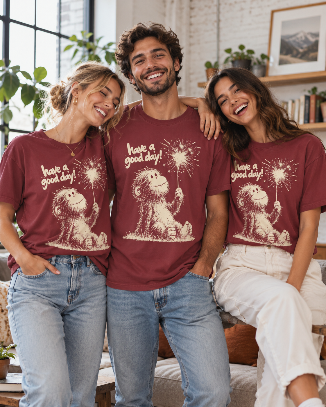 Cute cryptid graphic T-shirt featuring Baby Bigfoot holding a sparkler