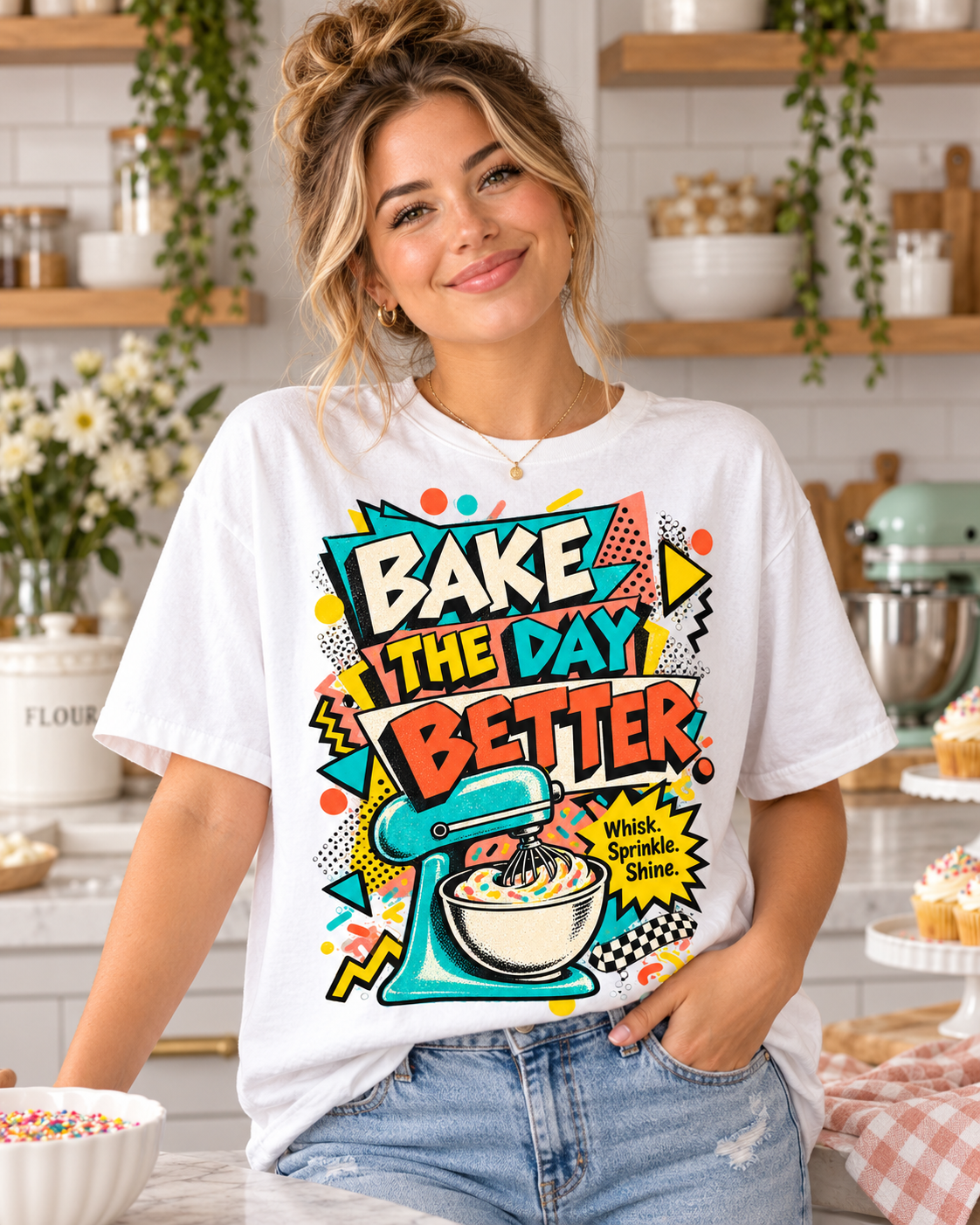 Bake the Day Better T-Shirt | Retro Baking Graphic Tee