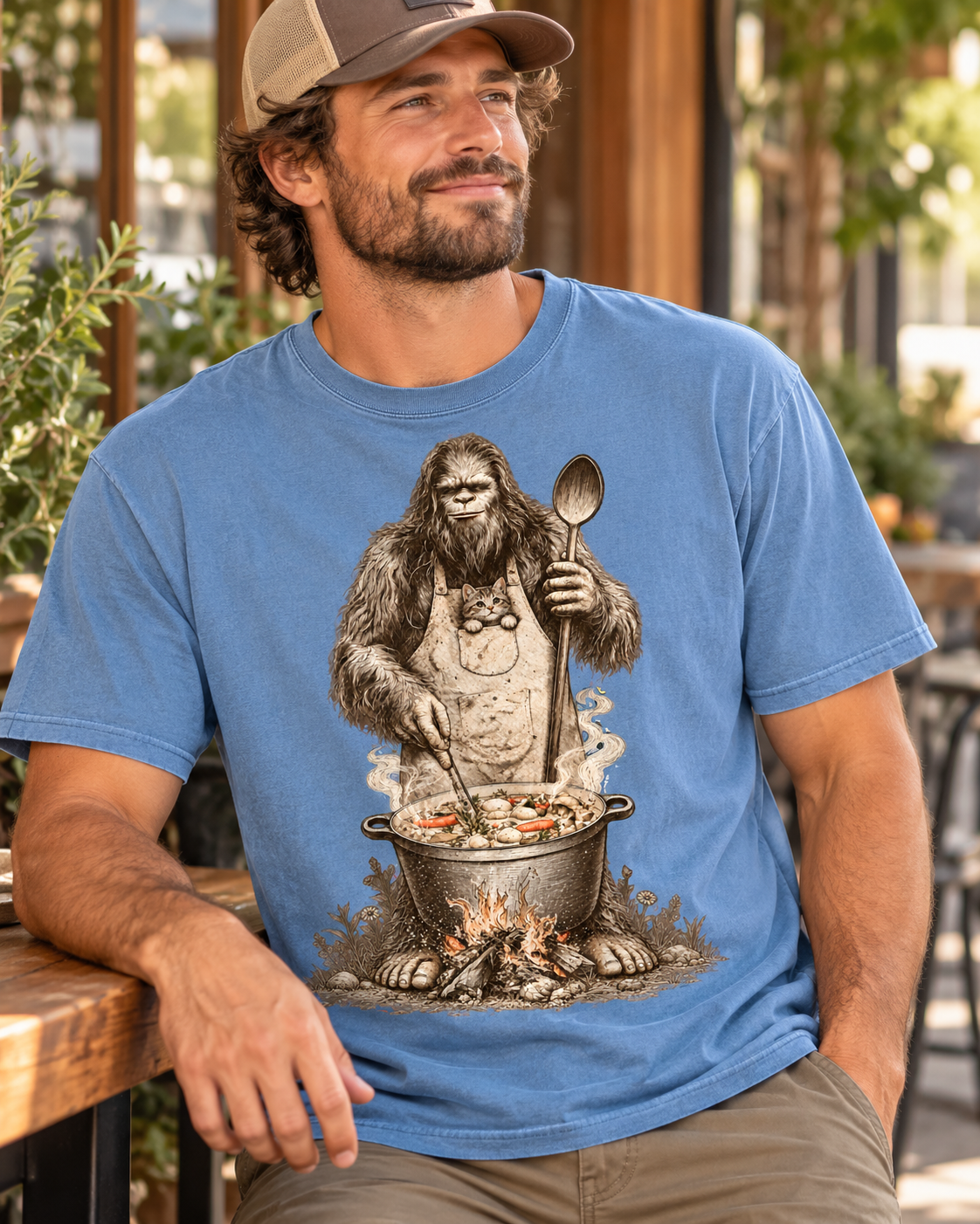 Bigfoot Soup Season T-Shirt – Campfire Cooking & Cat Graphic Tee