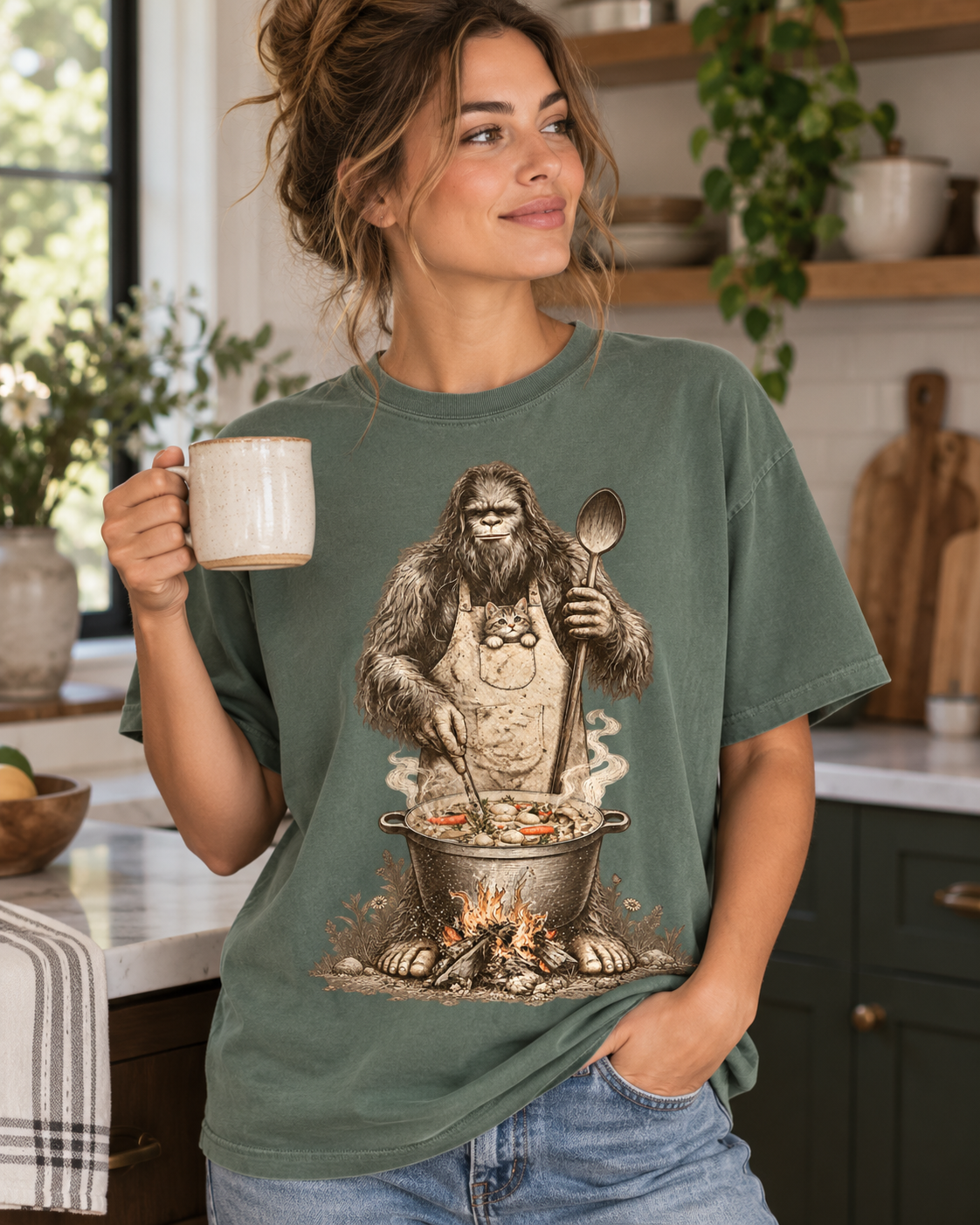 Bigfoot Soup Season T-Shirt – Campfire Cooking & Cat Graphic Tee