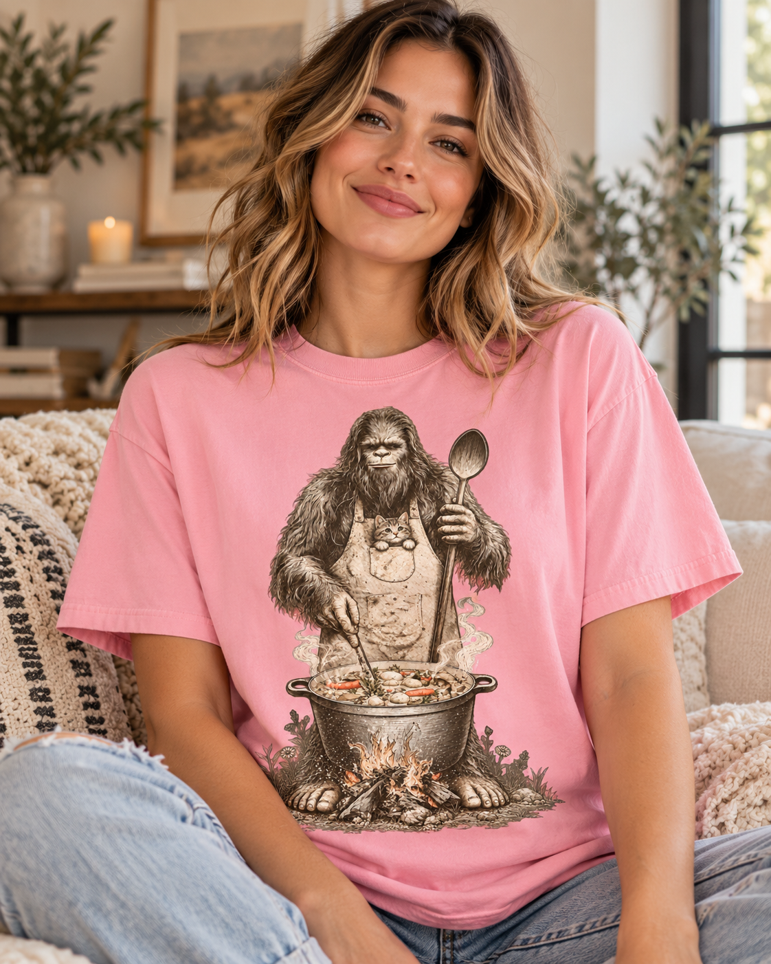 Bigfoot Soup Season T-Shirt – Campfire Cooking & Cat Graphic Tee