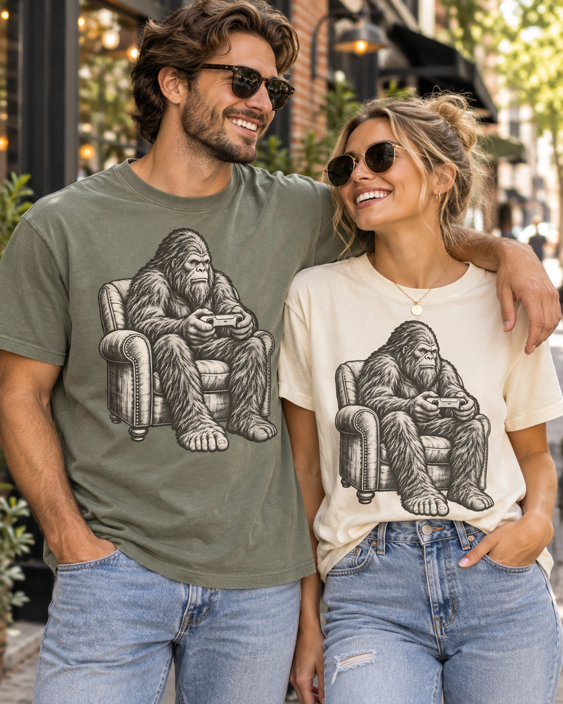 Bigfoot Gamer graphic T-shirt in a lifestyle apparel mockup