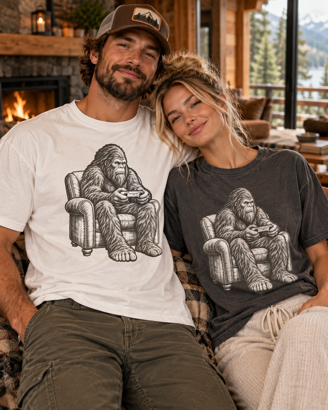 Bigfoot homebody gaming design featured on a relaxed graphic tee