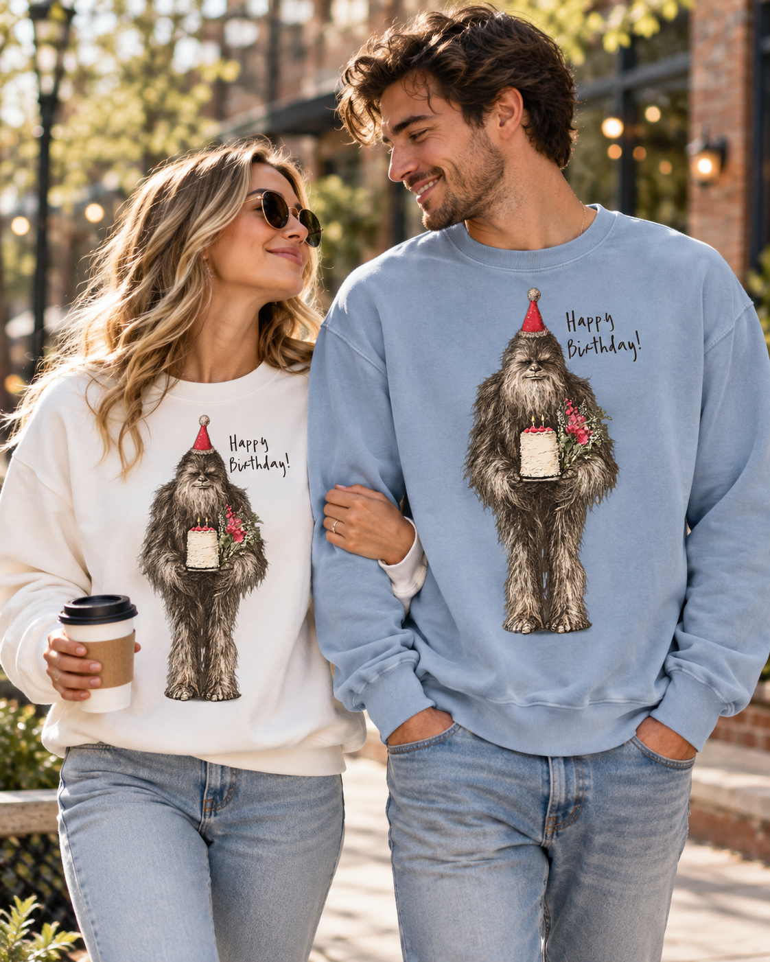 Birthday Bigfoot Sweatshirt — Funny Sasquatch with Cake
