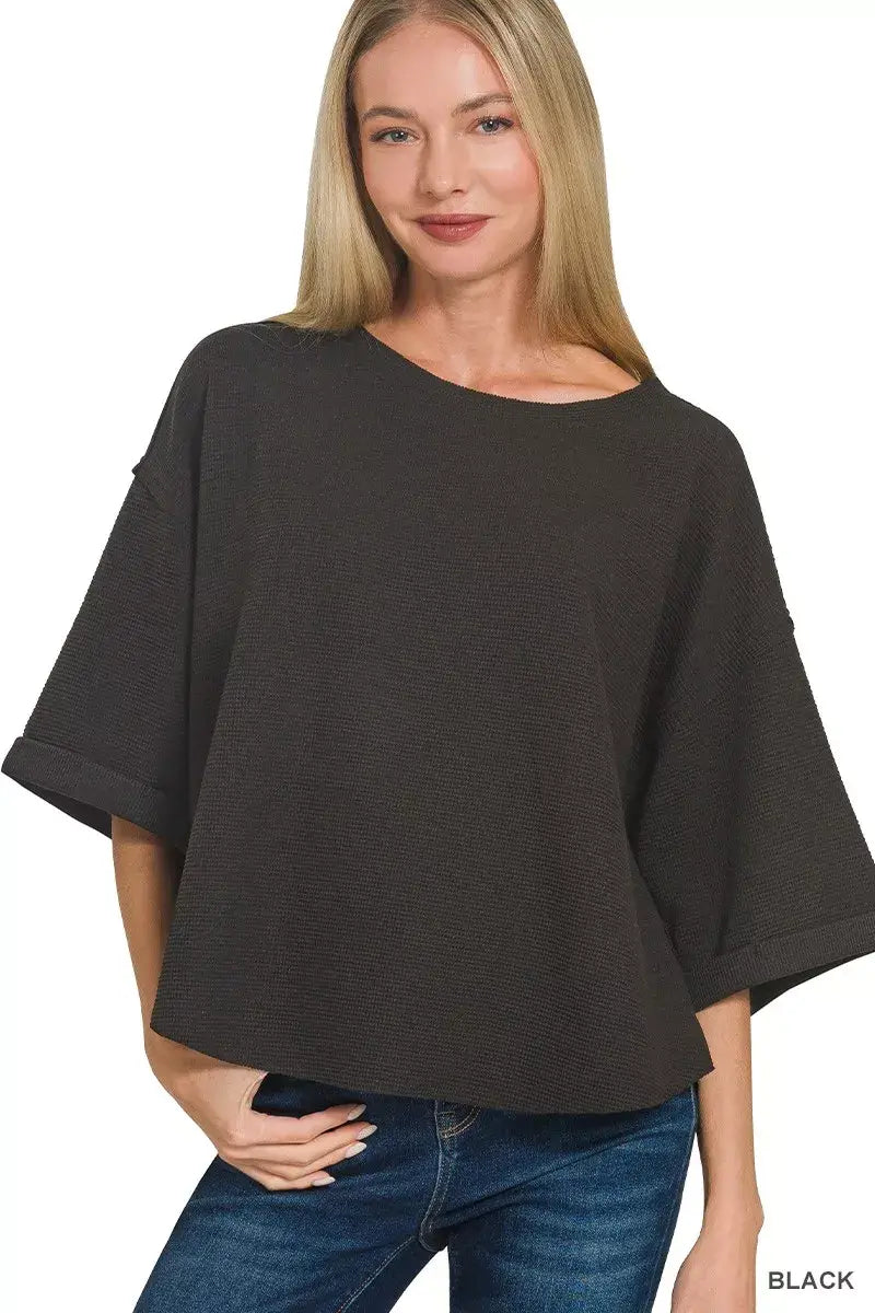 Black Double Knit Exposed Seam Curved Hem Top | Modern Fashion, Tops, $ 26.00, A Moment Of Now™