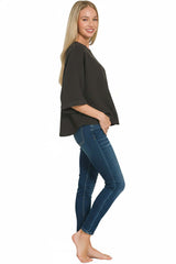 Black Double Knit Exposed Seam Curved Hem Top | Modern Fashion, Tops, $ 26.00, A Moment Of Now™