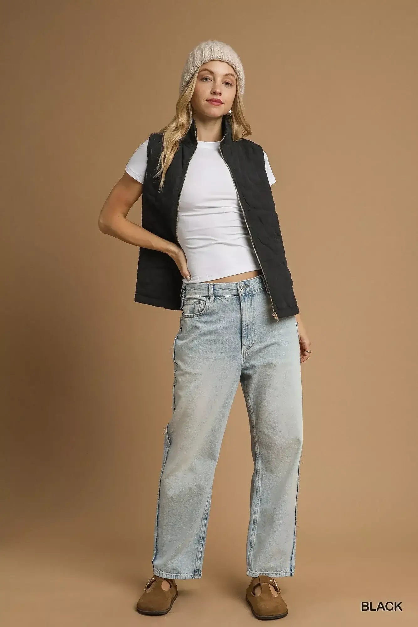 Black Quilted Floral Zip Up Vest with Pockets - Stylish & Functional, Vests Jackets, $ 66.00, A Moment Of Now™