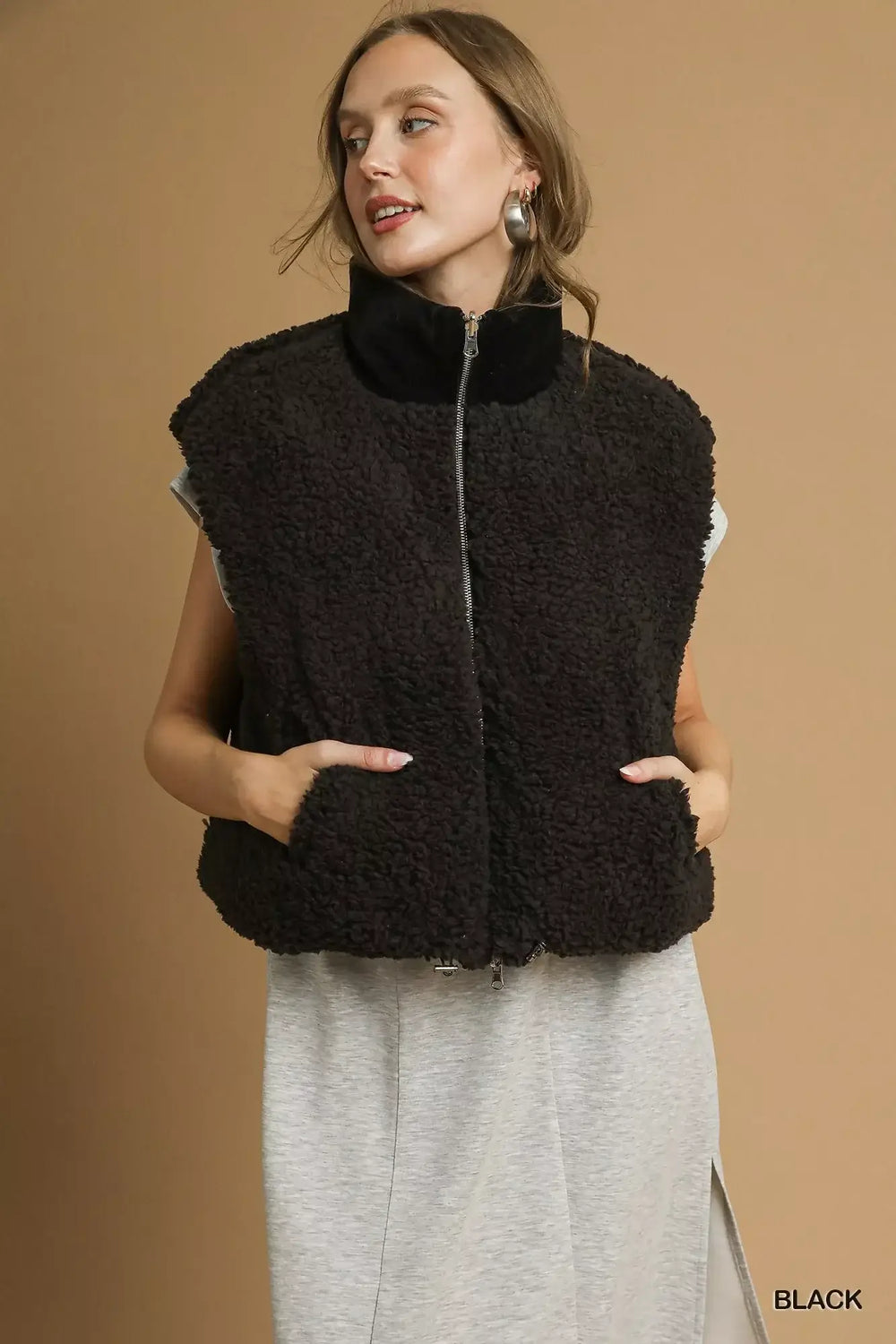 Black Sherpa-Lined Zip Vest | Versatile Outerwear for All, Vests, $ 65.00, A Moment Of Now™