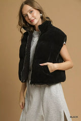Black Sherpa-Lined Zip Vest | Versatile Outerwear for All, Vests, $ 65.00, A Moment Of Now™
