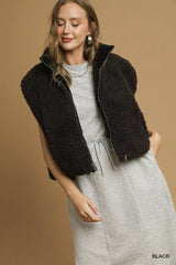 Black Sherpa-Lined Zip Vest | Versatile Outerwear for All, Vests, $ 65.00, A Moment Of Now™