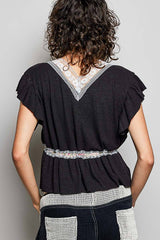 Black Tied Ruffled V-Neck Blouse with Lace Detail | Cute Vintage Top, Blouses, $ 59.00, A Moment Of Now™
