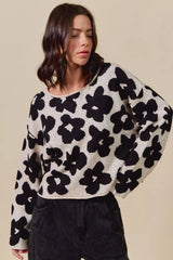 Black and OatLoose Fit Flower Lightweight Sweater Top, Sweaters, $ 59.00, A Moment Of Now™