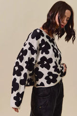 Black and OatLoose Fit Flower Lightweight Sweater Top, Sweaters, $ 59.00, A Moment Of Now™