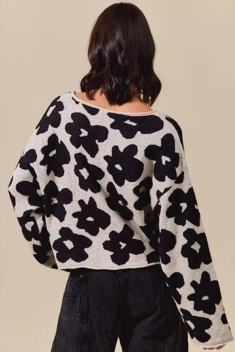 Black and OatLoose Fit Flower Lightweight Sweater Top, Sweaters, $ 59.00, A Moment Of Now™