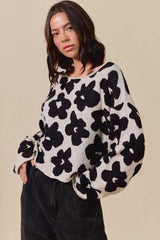Black and OatLoose Fit Flower Lightweight Sweater Top, Sweaters, $ 59.00, A Moment Of Now™