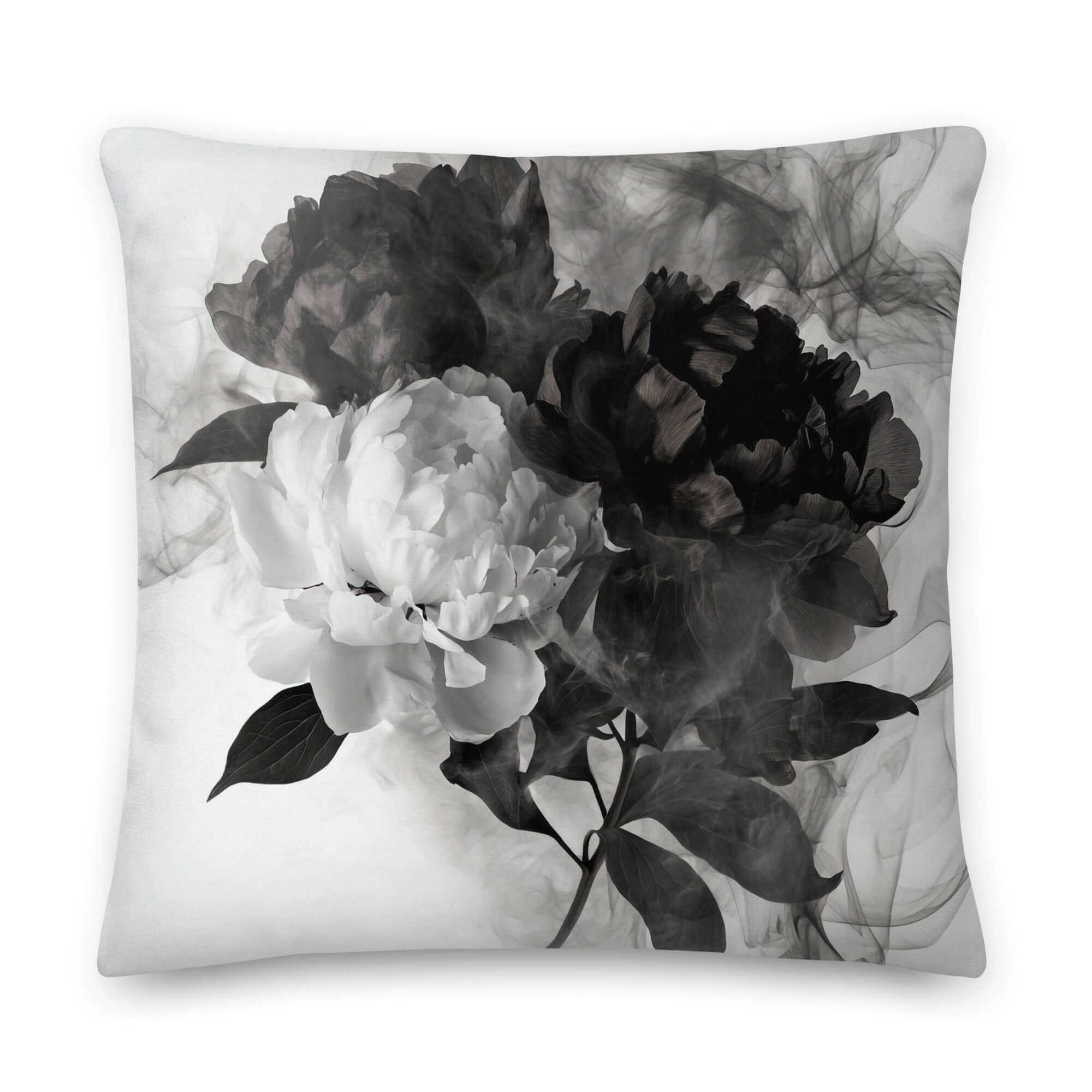 Black and White Smoky Peony Throw Pillow Cushion Cover + Insert