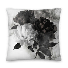 Black and White Smoky Peony Throw Pillow Cushion Cover + Insert