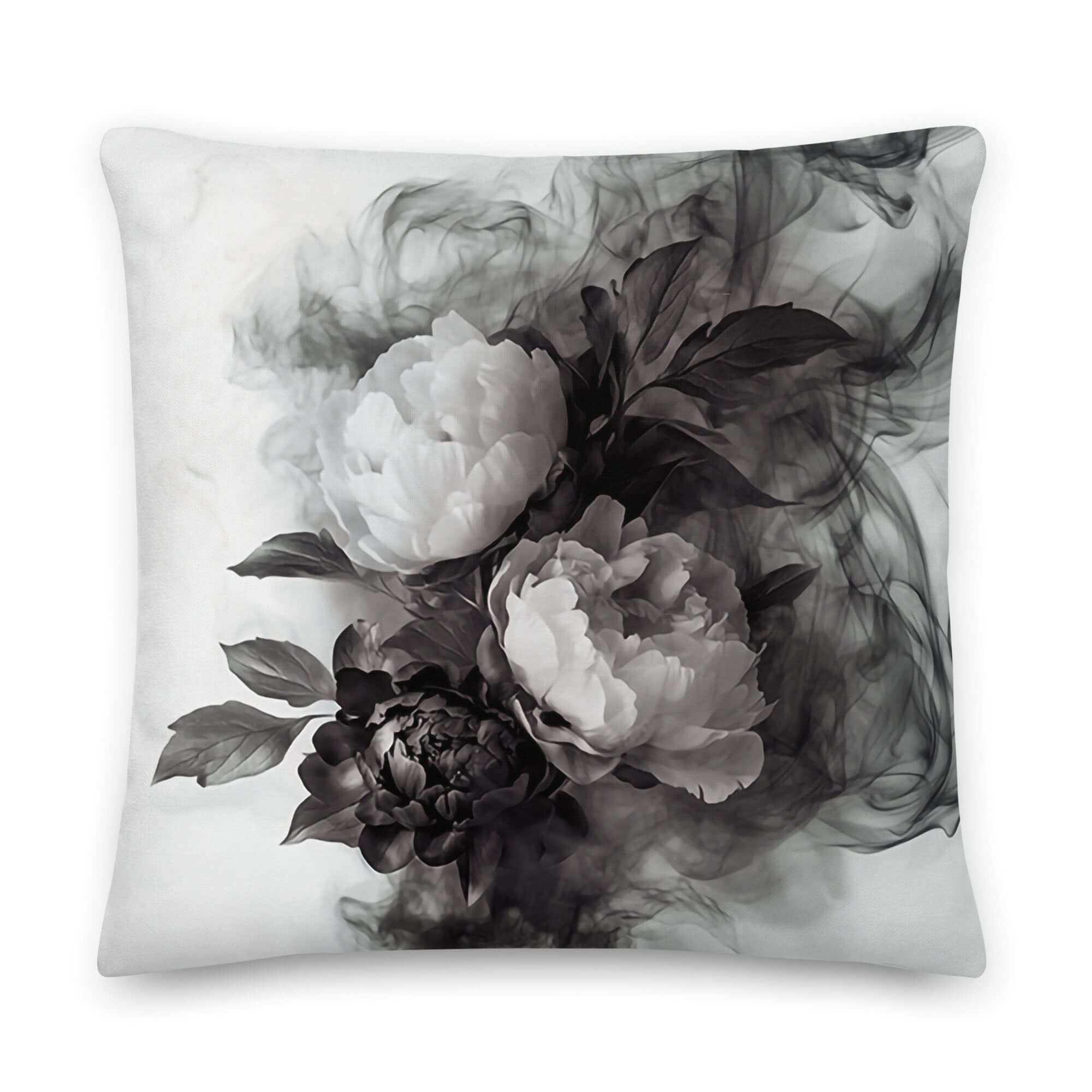 Black and White Smoky Peony Throw Pillow Cushion Cover + Insert