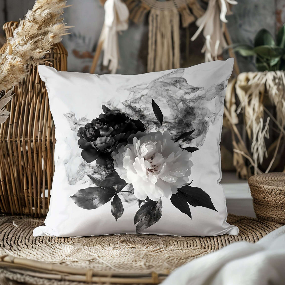 Black and White Smokey Peonies Throw Pillow Cushion, Throw Pillows, $ 55.00, A Moment Of Now™