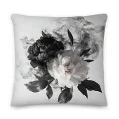Black and White Smoky Peony Throw Pillow Cushion Cover + Insert