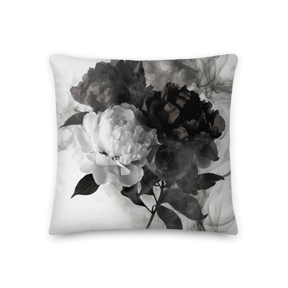 Black and White Smokey Peonies Throw Pillow Cushion, Throw Pillows, $ 55.00, A Moment Of Now™