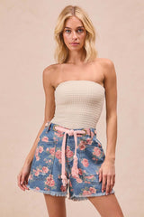 Blue Braided Belt Floral Print Denim Shorts | Trendy Summer Fashion, Shorts, $ 59.00, A Moment Of Now™