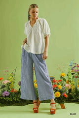 Blue Linen Blend Striped Wide Leg Pants - Stylish & Comfortable, Pants, $ 54.00, A Moment Of Now™