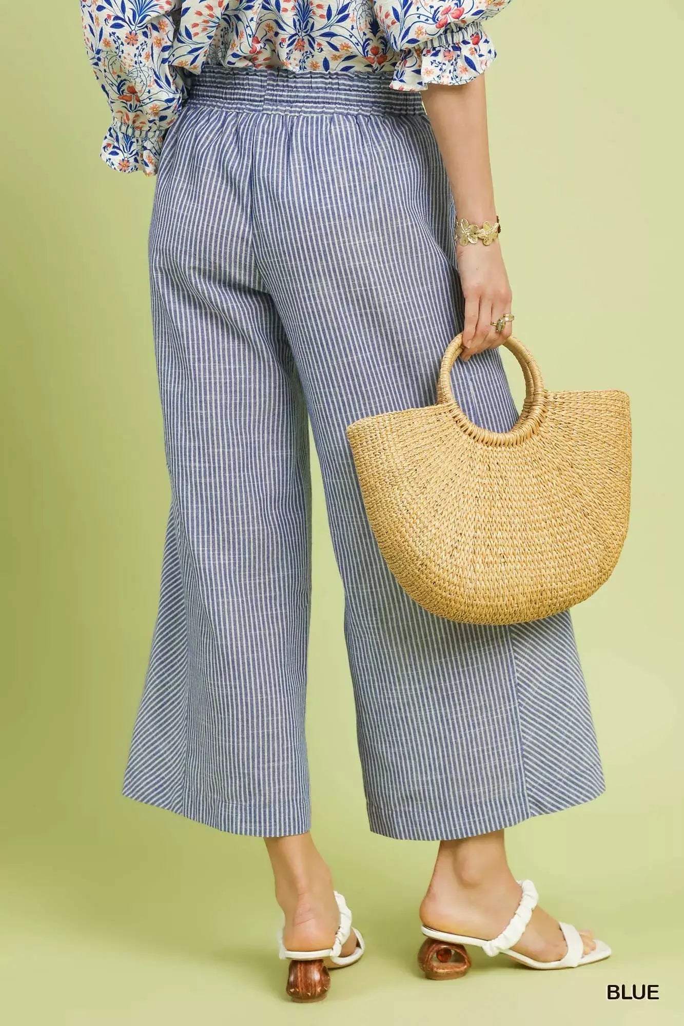 Blue Linen Blend Striped Wide Leg Pants - Stylish & Comfortable, Pants, $ 54.00, A Moment Of Now™