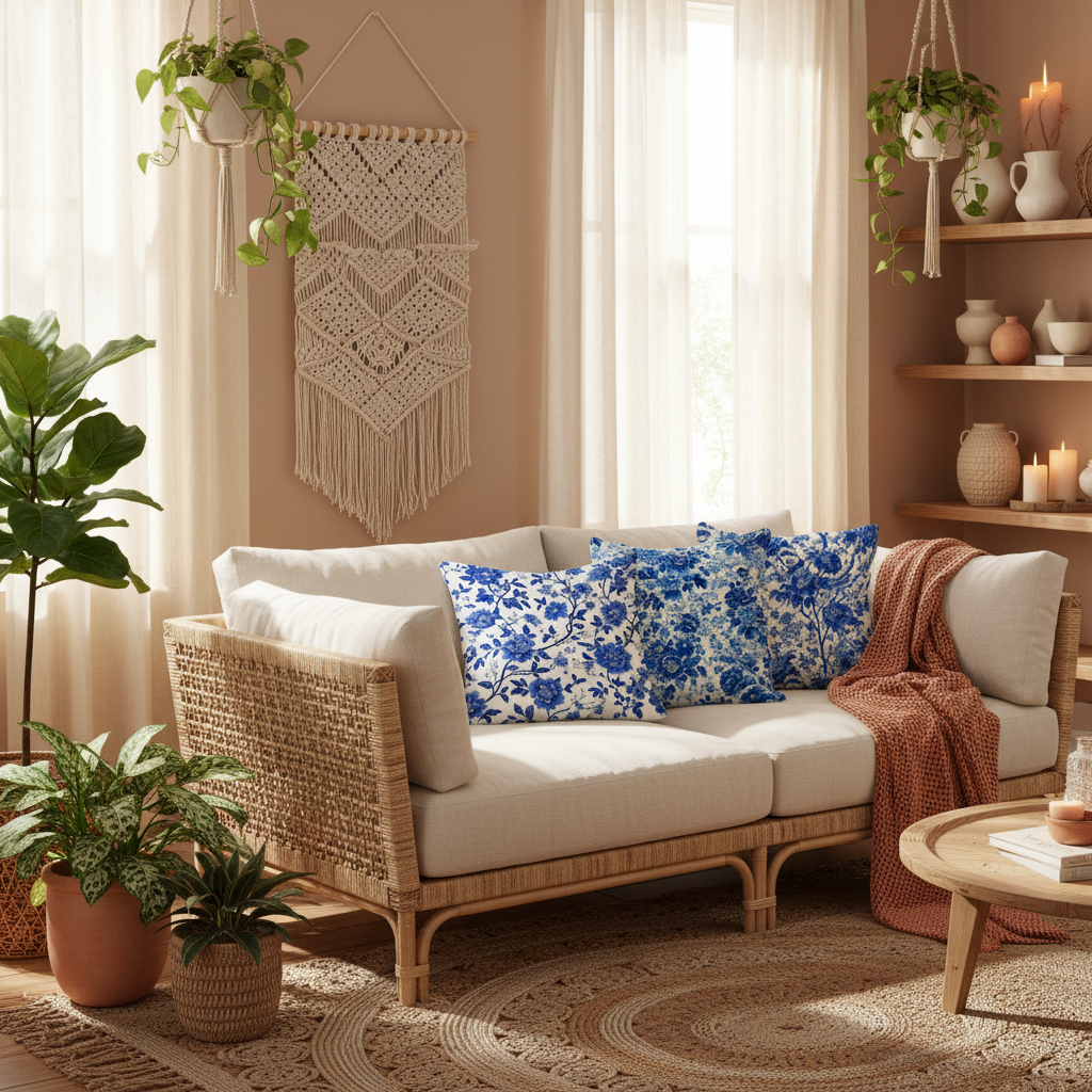 Blue & White Floral Chinoiserie Throw Pillow | Farmhouse Decor, Throw Pillows, $ 55.00, A Moment Of Now™