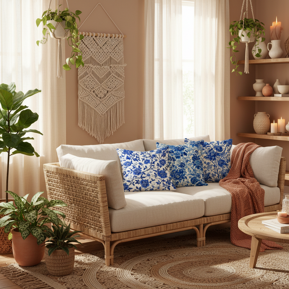 Blue & White Floral Chinoiserie Throw Pillow | Farmhouse Decor, Throw Pillows, $ 55.00, A Moment Of Now™