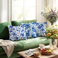 Blue & White Floral Chinoiserie Throw Pillow | Farmhouse Decor